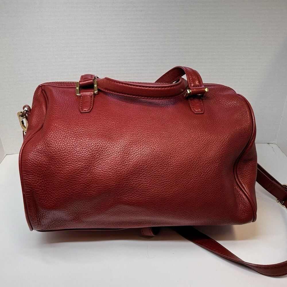 Tory Burch Deep Red Pebbled Leather Large Satchel Crossbody Bag - Picture 5 of 8